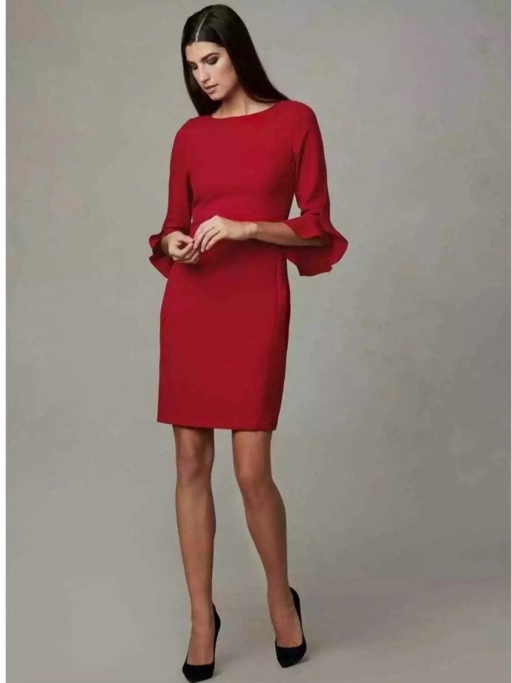 NWT- Karl Lagerfeld Paris 3/4 Ruffle Tulip Sleeve Red Dress Size 4